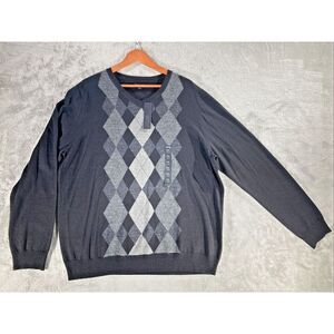 Apt 9 Sweater Men's Size XXL Black And Gray Merino Argyle V Neck‎ New With Tags
